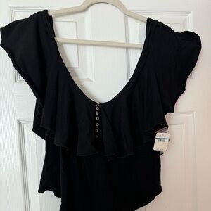 Free People ruffle sleeve black bodysuit
